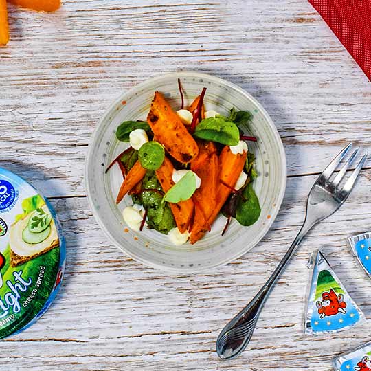 Spiced roasted carrot salad, The Laughing Cow sauce